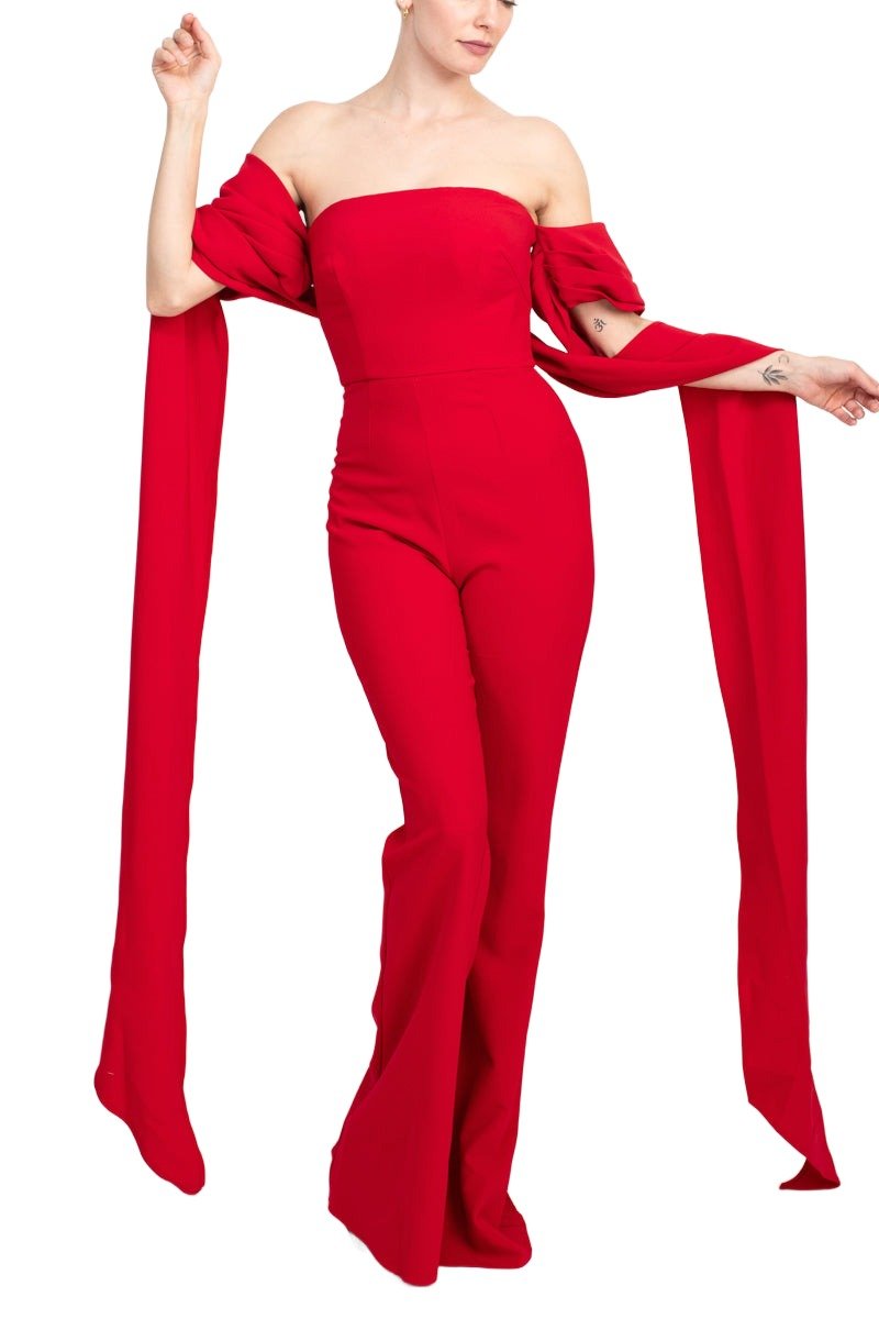 Jovani Off The Shoulder Scuba Crepe Prom Jumpsuit - Glamourous Grace