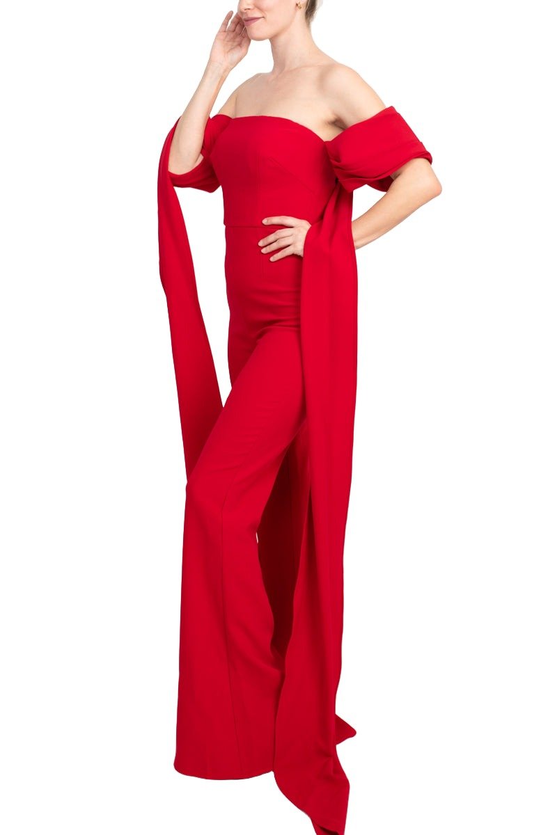 Jovani Off The Shoulder Scuba Crepe Prom Jumpsuit - Glamourous Grace