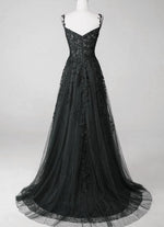 Spaghetti strap black long tulle lace prom dress sweetheart tulle formal gown wedding bridal dress