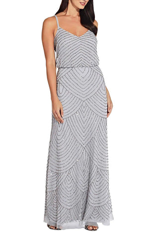 Adrianna Papell Spaghetti Strap V-Neck Blouson Zipper Back Embellished Mesh Dress - By Baano