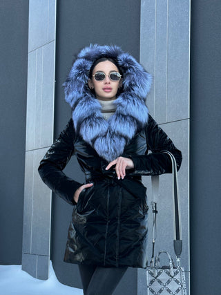 Genuine Silver Fox Fur Down Fill Coat - By Baano