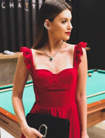 Red straps long chiffon evening party dress floor length formal gown prom dress