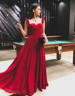Red straps long chiffon evening party dress floor length formal gown prom dress