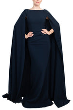 Jovani Boat Neck Cape Evening with Zipper Closure Crepe Gown - Glamourous Grace