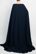 Jovani Boat Neck Cape Evening with Zipper Closure Crepe Gown - Glamourous Grace