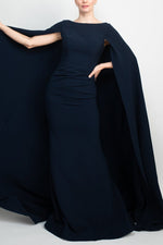 Jovani Boat Neck Cape Evening with Zipper Closure Crepe Gown - Glamourous Grace