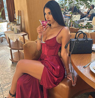 Maeve Corset Midi Dress - Burgundy - By Baano