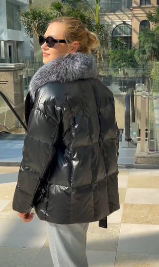 Genuine Silver Fox Fur Down Fill Water-Repellent Coat - By Baano