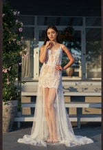 Ethereal Lace Sheer Long Robe with Flowing Train – Elegant Bridal Boudoir Gown