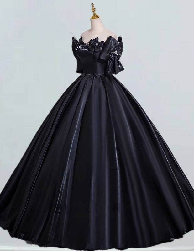 Elegant Black Strapless Satin Ball Gown | Women's Prom & Evening Dress