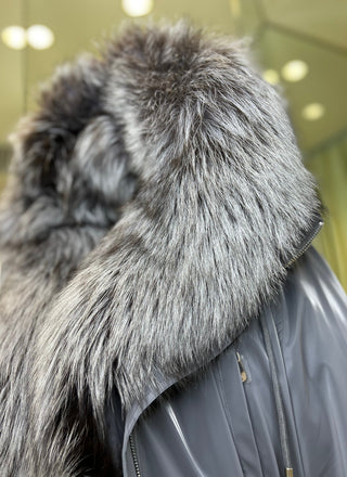 Genuine Silver Fox Fully Lined Hood Rabbit Insulated Parka - By Baano