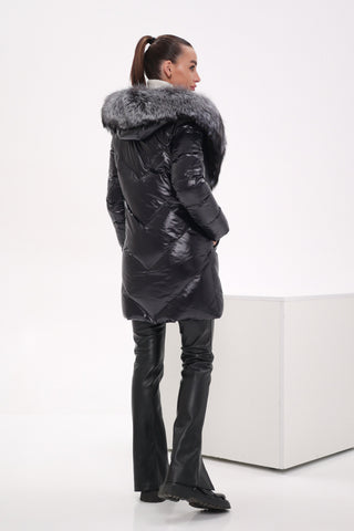 Genuine Silver Fox Fur Down Fill Coat - By Baano