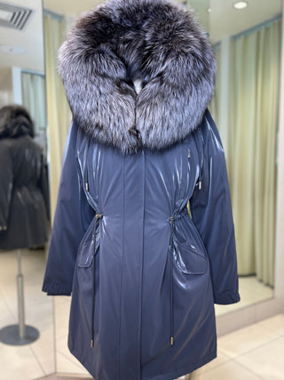 Genuine Silver Fox Fully Lined Hood Rabbit Insulated Parka - By Baano