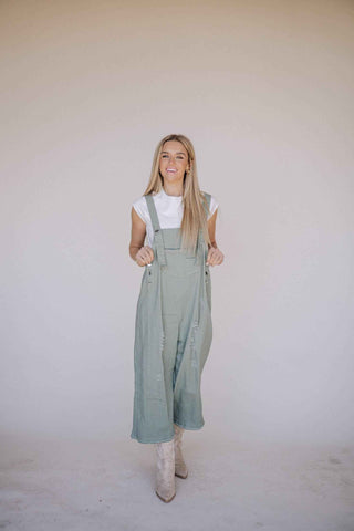 Frankie Denim Overalls in Sage