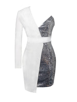 Silver Night White Sequin Crepe Tuxedo Blazer Dress