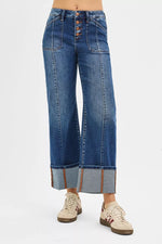 Risen Plus Size High Rise Crop Wide Straight Cuffed Jeans