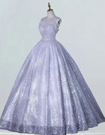 Women's Elegant Grey Sequin Prom Dress | Spaghetti Strap Evening Gown