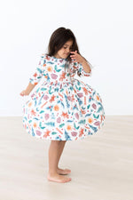 Classic Christmas 3/4 Sleeve Ruffle Twirl Dress