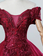 Burgundy Off-Shoulder Lace Applique Ball Gown | Elegant Evening & Prom Dress
