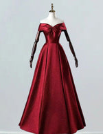 Burgundy Satin Off-Shoulder Prom Dress | Women's Evening Ball Gown