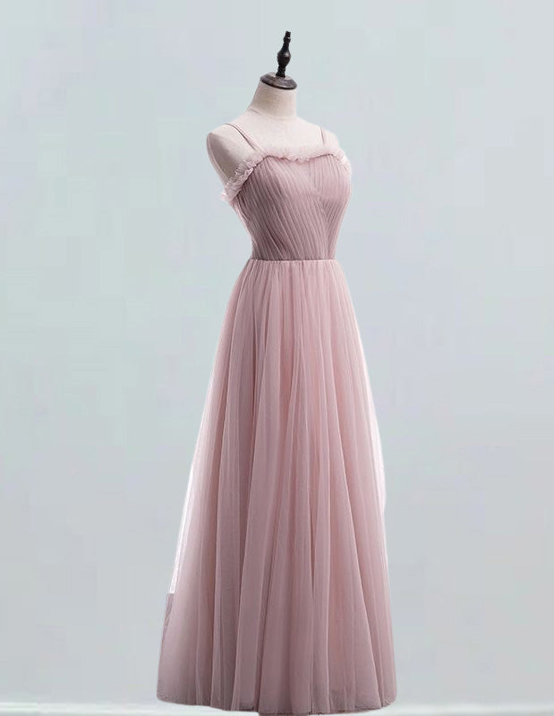 Pink Tulle Spaghetti Strap Evening Gown | Girls' Prom & Bridesmaid Dress