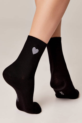 Cotton Socks Conte Classic 427 - Shimmering Heart Pattern - By Baano