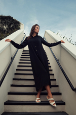 Flowy Black Pleated Shirt Dress