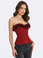 Ivette Crimson Fur-Trimmed Peplum Top Miss Circle