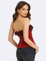 Ivette Crimson Fur-Trimmed Peplum Top Miss Circle
