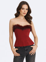 Ivette Crimson Fur-Trimmed Peplum Top Miss Circle
