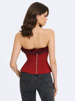 Ivette Crimson Fur-Trimmed Peplum Top Miss Circle
