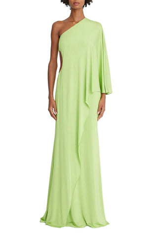 Halston One Shoulder Column Cascade Jersey Gown - By Baano