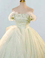 Mint green strapless long tulle ball gown,straps fairy evening party gown