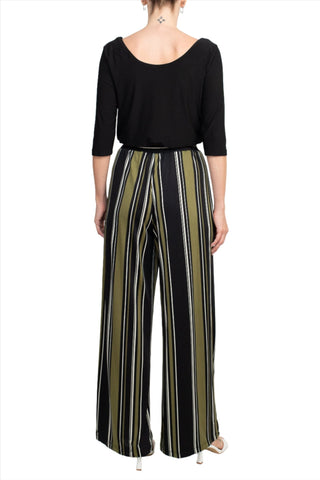 Emma & Michele Cowl Neck 3/4 Sleeve Tie Front Elastic Waist Jersey Jumpsuit - Glamourous Grace