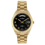 Men's 40mm Black Face Fluted Bezel Gold Bracelet Watch Peugeot Watches