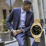 Men's 40mm Black Face Fluted Bezel Gold Bracelet Watch Peugeot Watches