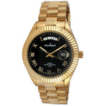 Men's 40mm Black Face Fluted Bezel Gold Bracelet Watch Peugeot Watches