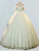Mint green strapless long tulle ball gown,straps fairy evening party gown