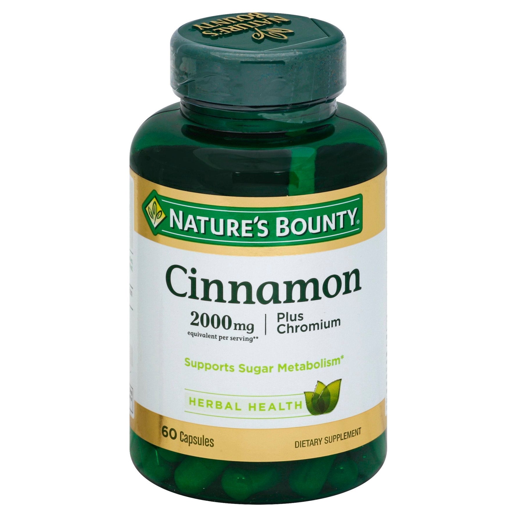 Nature's Bounty High Potency Cinnamon, 2000 Mg Plus Chromium Dietary Supplement Capsules