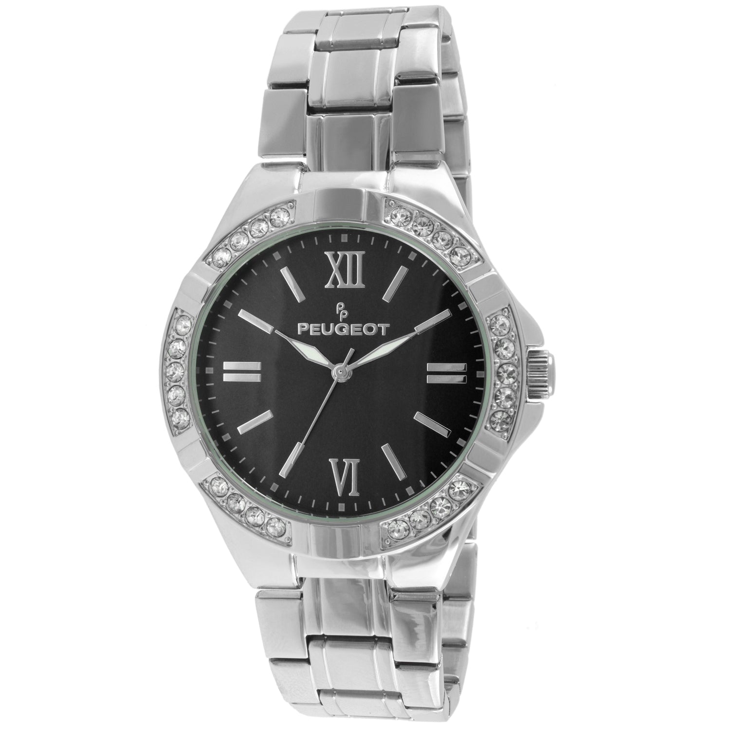 Womens 40mm Round Silver-Tone Crystal Accented Bracelet Watch Peugeot Watches