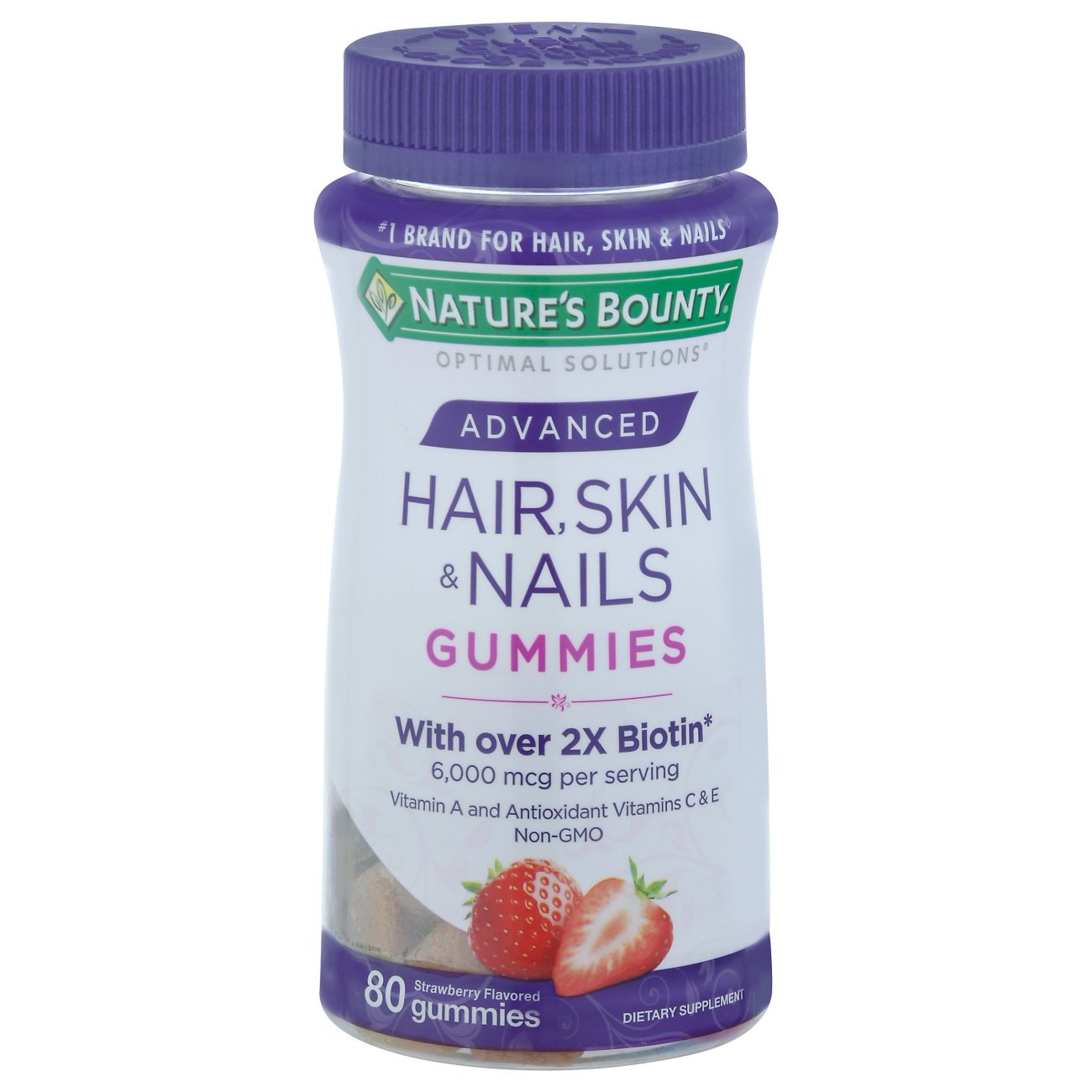 Nature's Bounty Optimal Solutions Advanced Hair, Skin, Nails, 2X Biotin, 80 Strawberry Gummies
