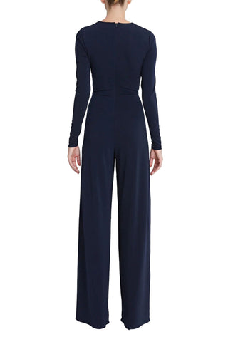 Halston Crew Neck Long Sleeve Keyhole Crossed Front Waist Cutout Solid Jersey Jumpsuit - By Baano