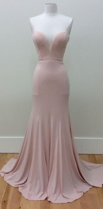 Pink deep v mermaid prom dress,strapless long formal gown evening party dress
