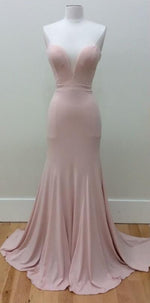 Pink deep v mermaid prom dress,strapless long formal gown evening party dress