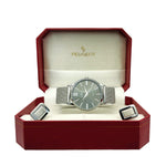 Mens Silver Mesh Watch with matching Cuff Links Gift Set Peugeot Watches