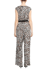Emma & Michele V - Neck Elastic Waist Sleeveless Tie Waist Animal Print ITY Jumpsuit - Glamourous Grace