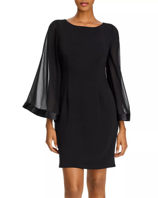 Adrianna Papell Boat Neck Long Sleeve Zipper Back Solid Ottoman Chiffon Dress - By Baano
