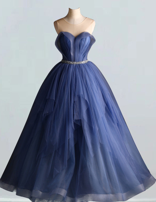 Women's Beaded Rhinestone Tulle Ball Gown | Scoop Neck Prom & Evening Dress