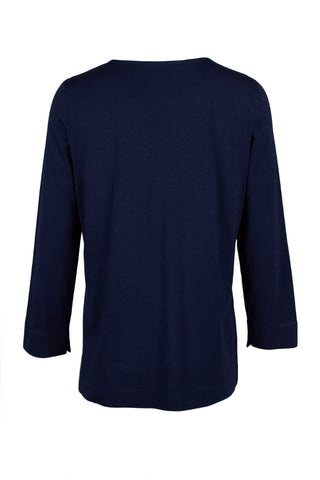 Evan Picone Embellished V-Neck Long Sleeve Solid Cotton Top - By Baano