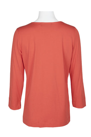 Evan Picone Embellished V-Neck Long Sleeve Solid Cotton Top - By Baano